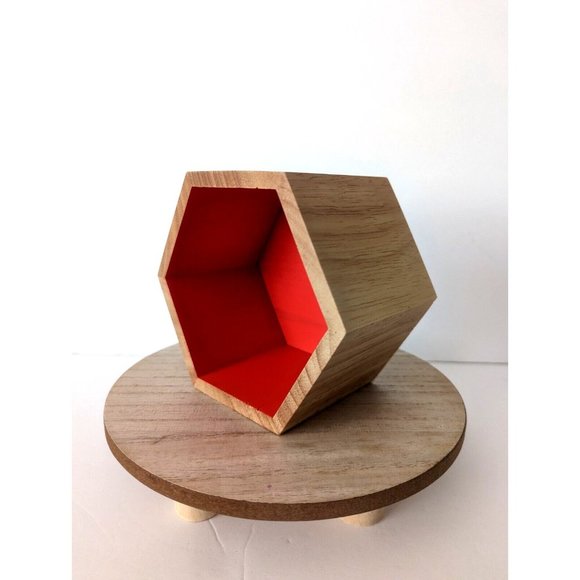 BoConcept Wooden Box w Print Geo Mandala Design Orange Red Hexagon Trinket NIB - Picture 4 of 7